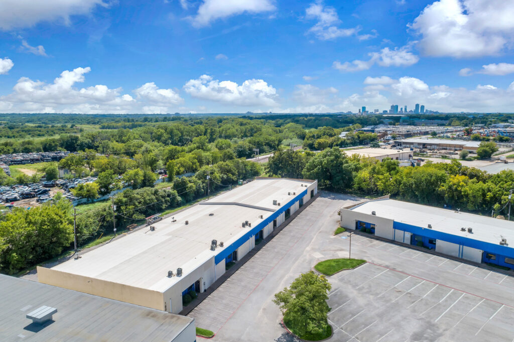 Aerial View of Industrial building asset, Hickory Business Park, located off of Highway 121 in Haltom City, TX